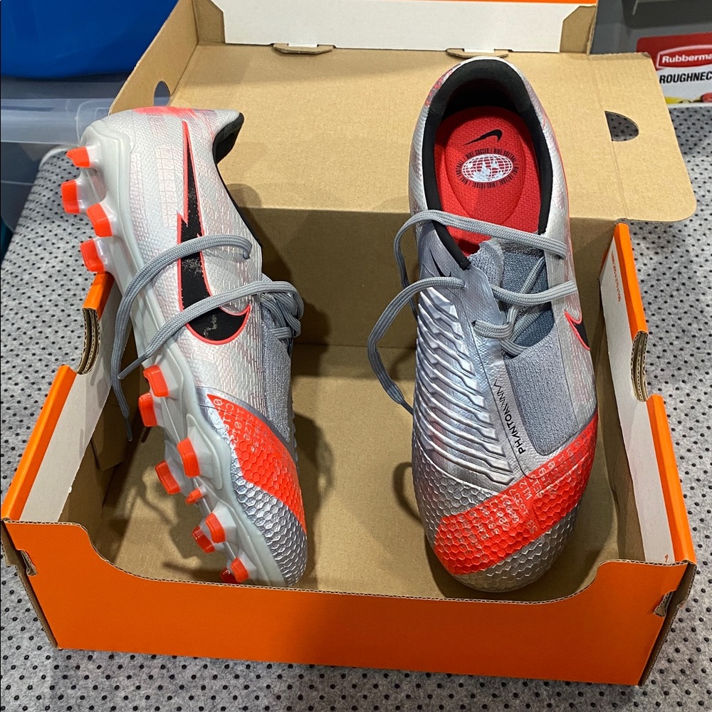 Nike Silver and Orange Soccer Cleats